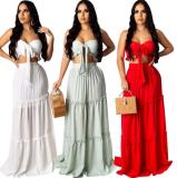 Sexy women's tube top mopping long linen cotton dress set KZ133