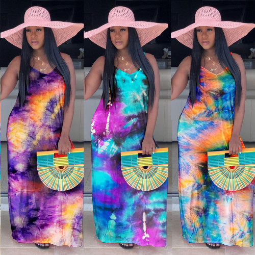 Fashion tie-dye suspender dress XM1099