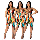 Cheap Colorful Printing Strapless Ladies Bodycon Jumpsuit ML7178