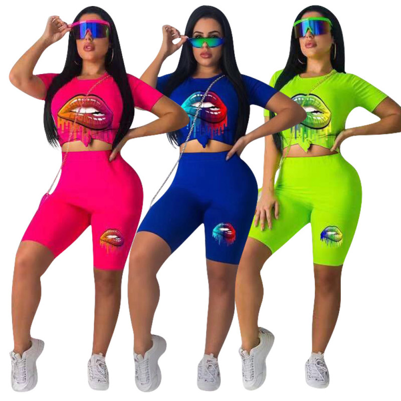 Women Bodycon Leisure 2 Pieces Printing Shorts Suits KK8061