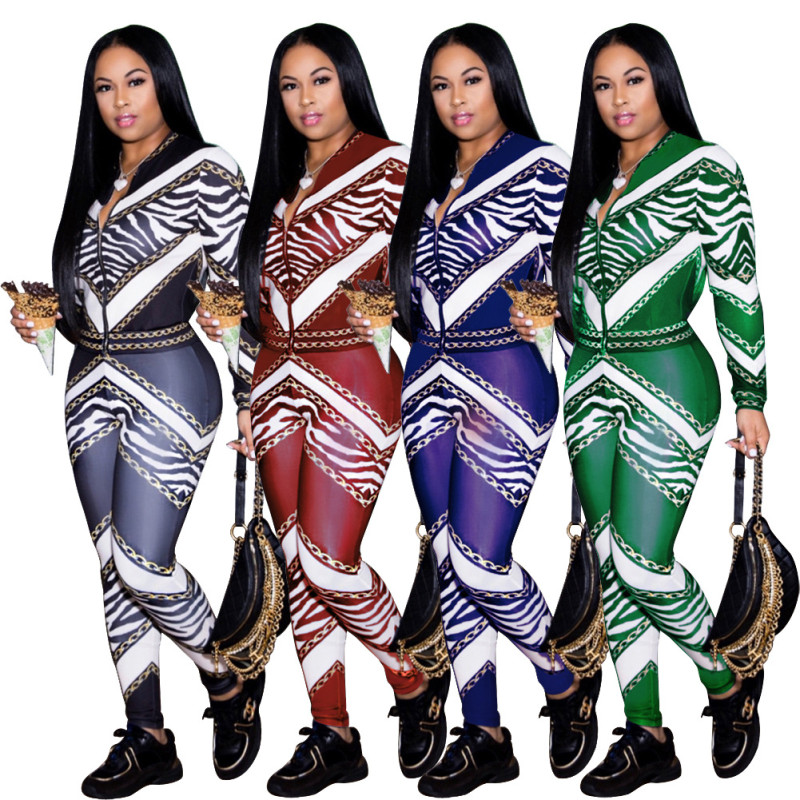 Euramerican Ladies Printing Tight Long Sleeves Sport Outfits A8447
