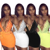 Sexy Bandage One-Piece Lace Jumpsuit Pleated Wrap Skirt MY9335