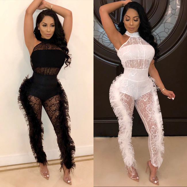 Sexy Lace See Through Sleeveless Women Jumpsuit M866