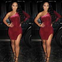 Sexy Sequins Lining Single Sleeve Mini Dress K8706