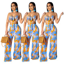 Sexy Bandeau Tops Flower Print Wide Leg Pants Sets SDD9080 Sexy Bandeau Tops Flower Print Wide Leg Pants Sets SDD9080