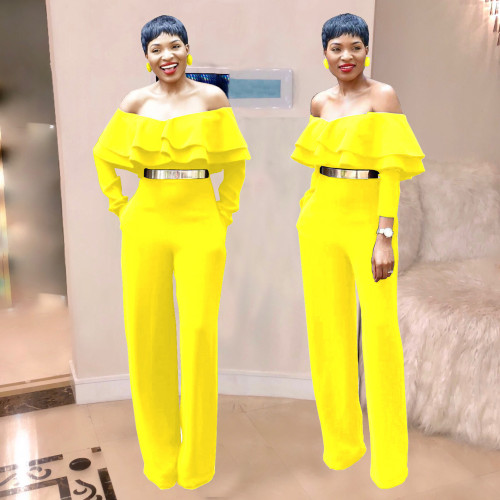New Arrival Yellow Strapless Wide Leg Jumpsuits SMR9144