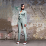 Women's two-piece long-sleeved zipper top sexy tight stretch pants FD8641