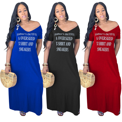 Womens Fashion Casual Loose English Offset T-shirt Dress Dress W8307