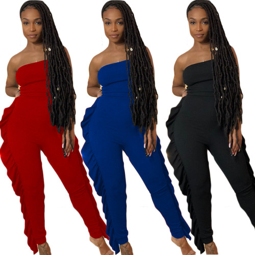 Women's plus size solid color ruffled sexy jumpsuit YY5200