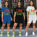 Casual Letter Printed Cotton T-Shirt And Shorts Two Pieces Sets LML126