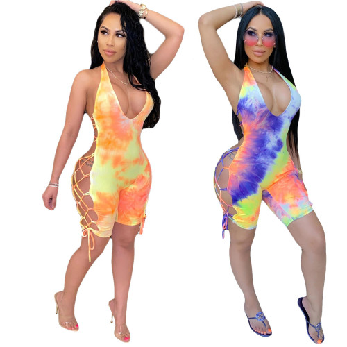 Women's sexy backless printed jumpsuit summer nightclub outfit ED0010