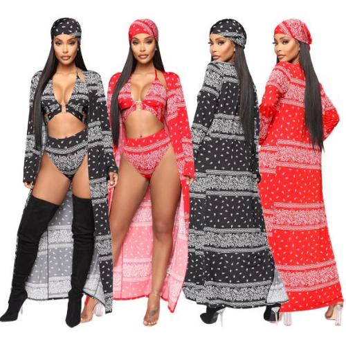 Four-piece sexy European and American women's printed swimsuit SH7167