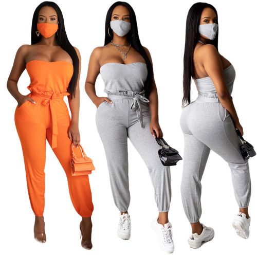 Women's solid color tube top suit (including face mask) YY5198