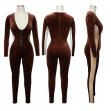 Stitching autumn solid color sexy tight-fitting casual jumpsuit women MY9734