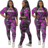 Two-piece camouflage letters for Womens plus size fat ladies AJ4209