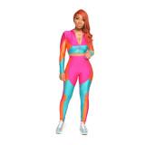 Color block stitching printing sports and leisure two-piece suit LM1025