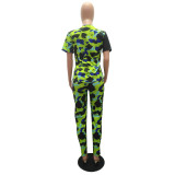 Fashion trend shark mouth camouflage color matching printing two-piece suit MR2055