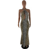 Sexy stitching leopard print dress S6237