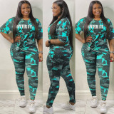 Two-piece camouflage letters for Womens plus size fat ladies AJ4209