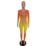 Slim-fit jumpsuit positioning gradient color printing jumpsuit F8294