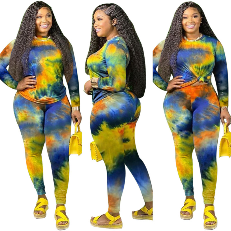 Slim-fit printed round neck two-piece trousers long-sleeved nightclub clothes K2022