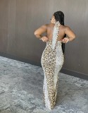 Sexy stitching leopard print dress S6237