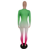 Slim-fit jumpsuit positioning gradient color printing jumpsuit F8294
