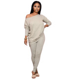 Women's clothing simple fashion casual loose solid color bat sleeve two-piece suit S6238