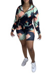 Ladies Fashion Casual Printed Shorts Long Sleeve Two Piece Set JH179