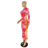 Womens new flower digital printing dress long skirt mid-length skirt YZ510
