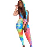 Sexy Halter Hooded Tie Dye Jumpsuit Fashion Street W880