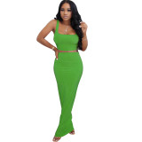 Sexy Womens short-sleeved solid color vest long skirt Slim home ladies casual suit KZ152