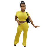Cotton fabric micro-pleated skinny flared pants suit HR8130