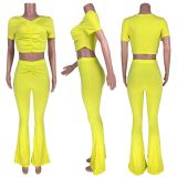 Cotton fabric micro-pleated skinny flared pants suit HR8130