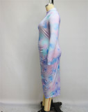 Plus size Womens dress, color gradient, pleated long sleeve dress J6017