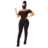 Womens fashion hang strip new one-shoulder stacking fold sexy jumpsuit (including mask) LA3212