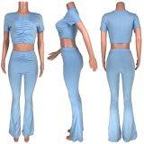 Cotton fabric micro-pleated skinny flared pants suit HR8130