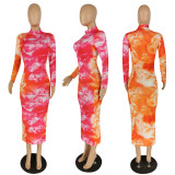 Womens new flower digital printing dress long skirt mid-length skirt YZ510