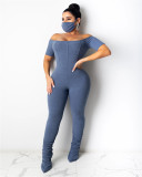 Womens fashion hang strip new one-shoulder stacking fold sexy jumpsuit (including mask) LA3212
