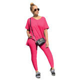 Womens hot sale fashion casual solid color trousers two-piece suit ML7359