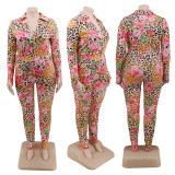 Women's floral print long shirt and pants suit YFS1248