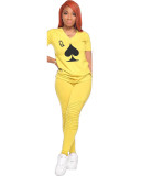 Spades print body sculpting leisure sports suit LY5861