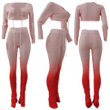 Women's gradient color hip-lifting metal chain strap pleated open 7-color micro horn long sleeve suit ALS207