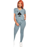 Spades print body sculpting leisure sports suit LY5861