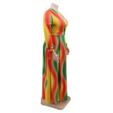 Rainbow sexy V-neck plus size dress with big swing skirt YFS1258