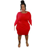 Plus size women's solid color lace long sleeve dress MA6591