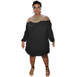 Plus size women's solid color one-shoulder long sleeve dress MA6581