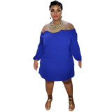 Plus size women's solid color one-shoulder long sleeve dress MA6581
