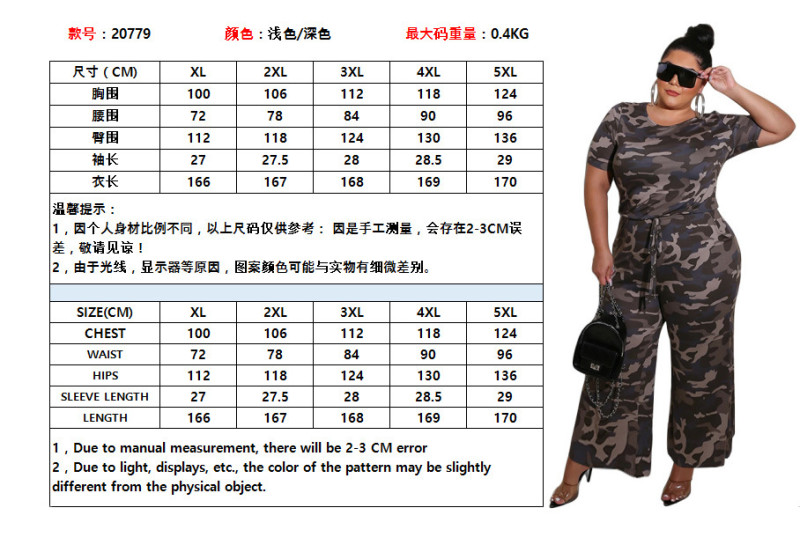 Camouflage print casual wide-leg jumpsuit plus size women's jumpsuit OSS20779