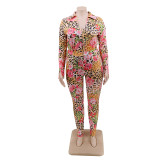 Women's floral print long shirt and pants suit YFS1248